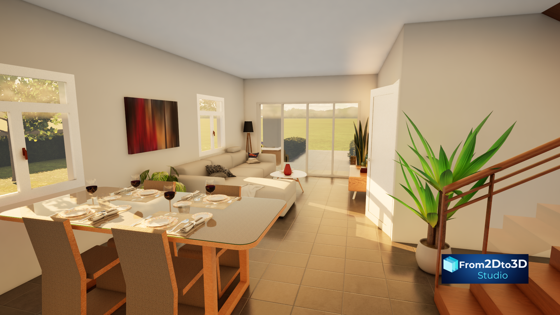 Rendu 3D intérieur – villa contemporaine