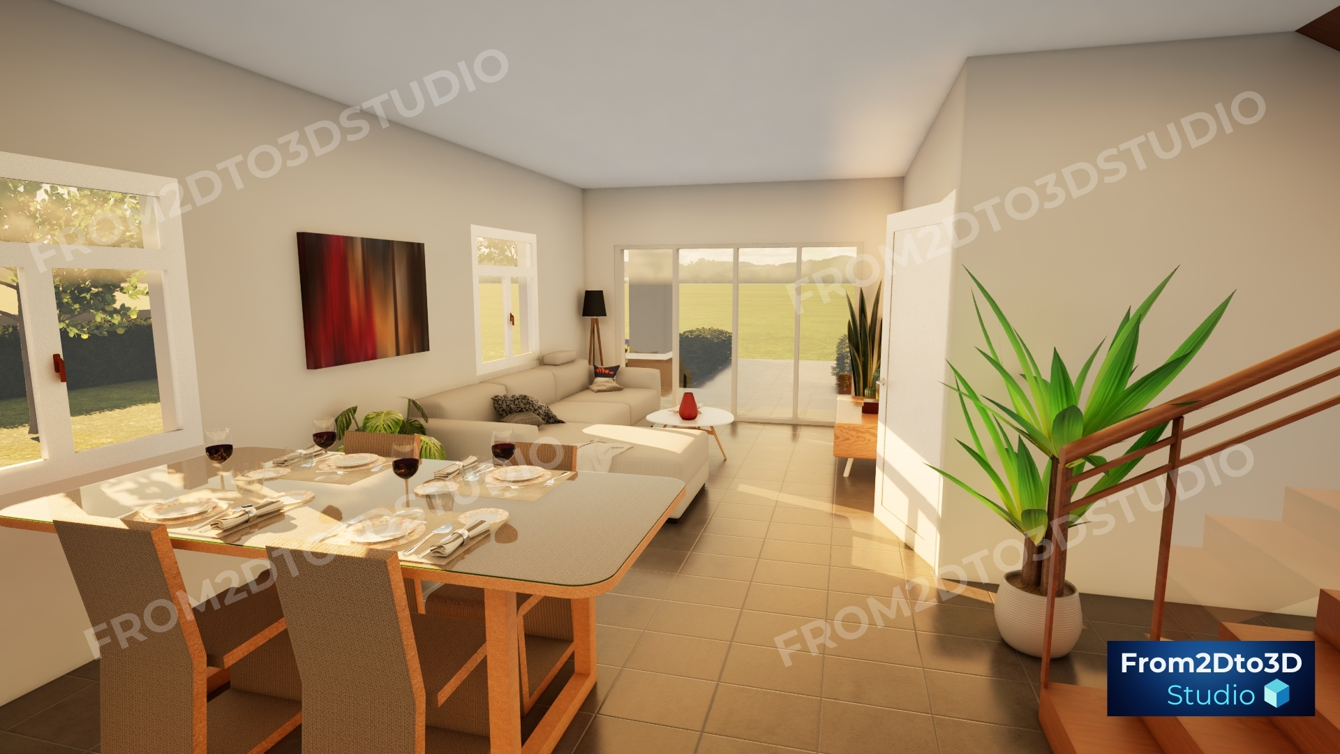 Villa caraibes vue photorealiste interieur