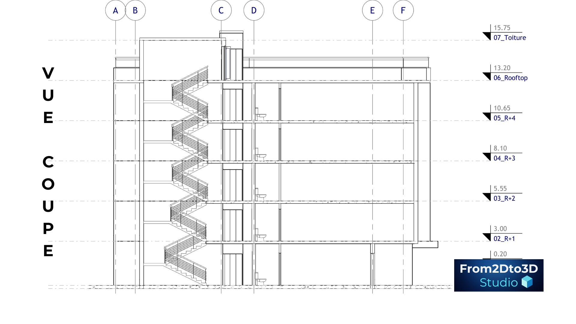 Vue coupe escalier
